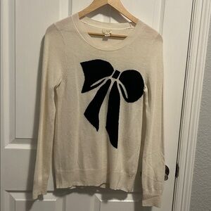 J crew bow sweater merino wool blend small‎ cream and black